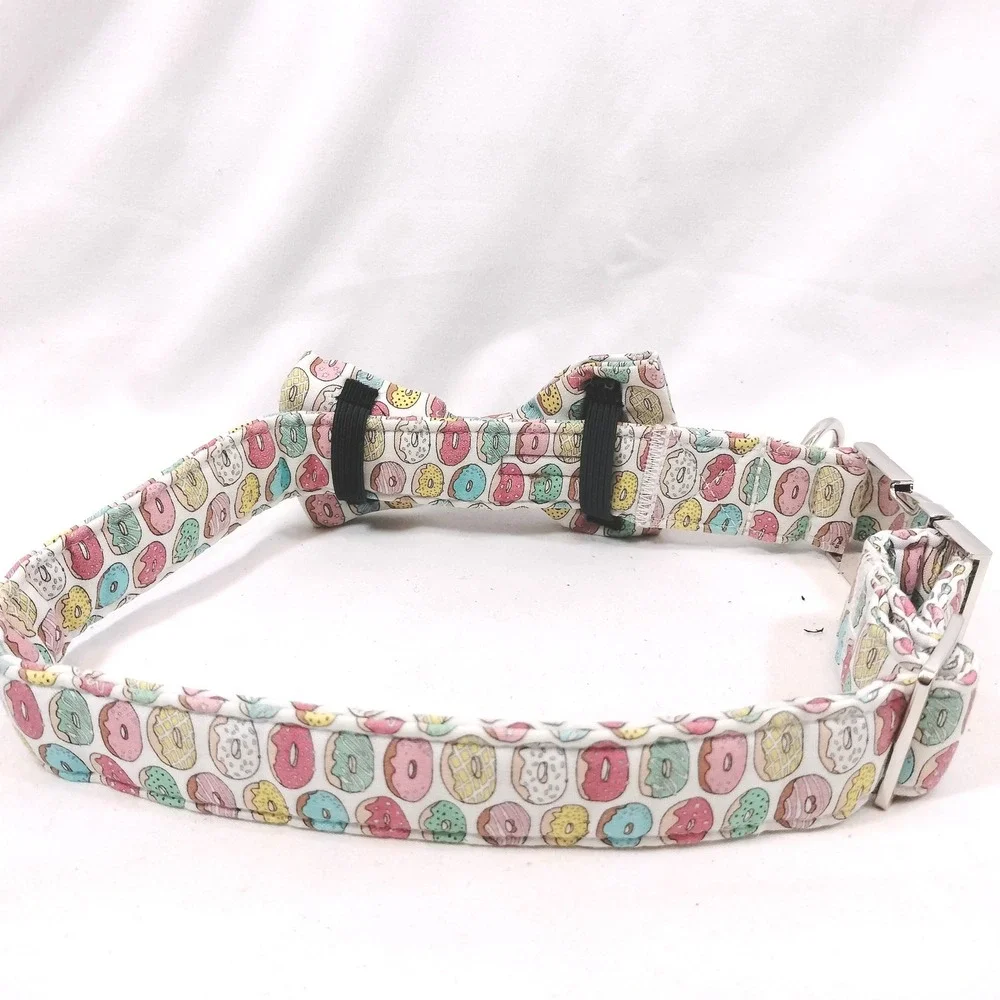 Unique Style Paws Multicolor Donut Dog Collar; Bowtie, Adjustable, Metal Buckle